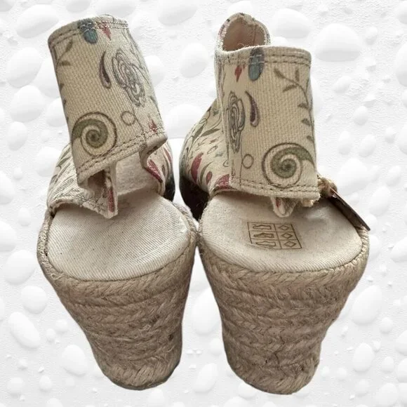 ESPEDRILLES FLORAL CANVAS Peep-toe Cut-out back. Size 8 1/2 (41) Euro - Picture 3 of 9